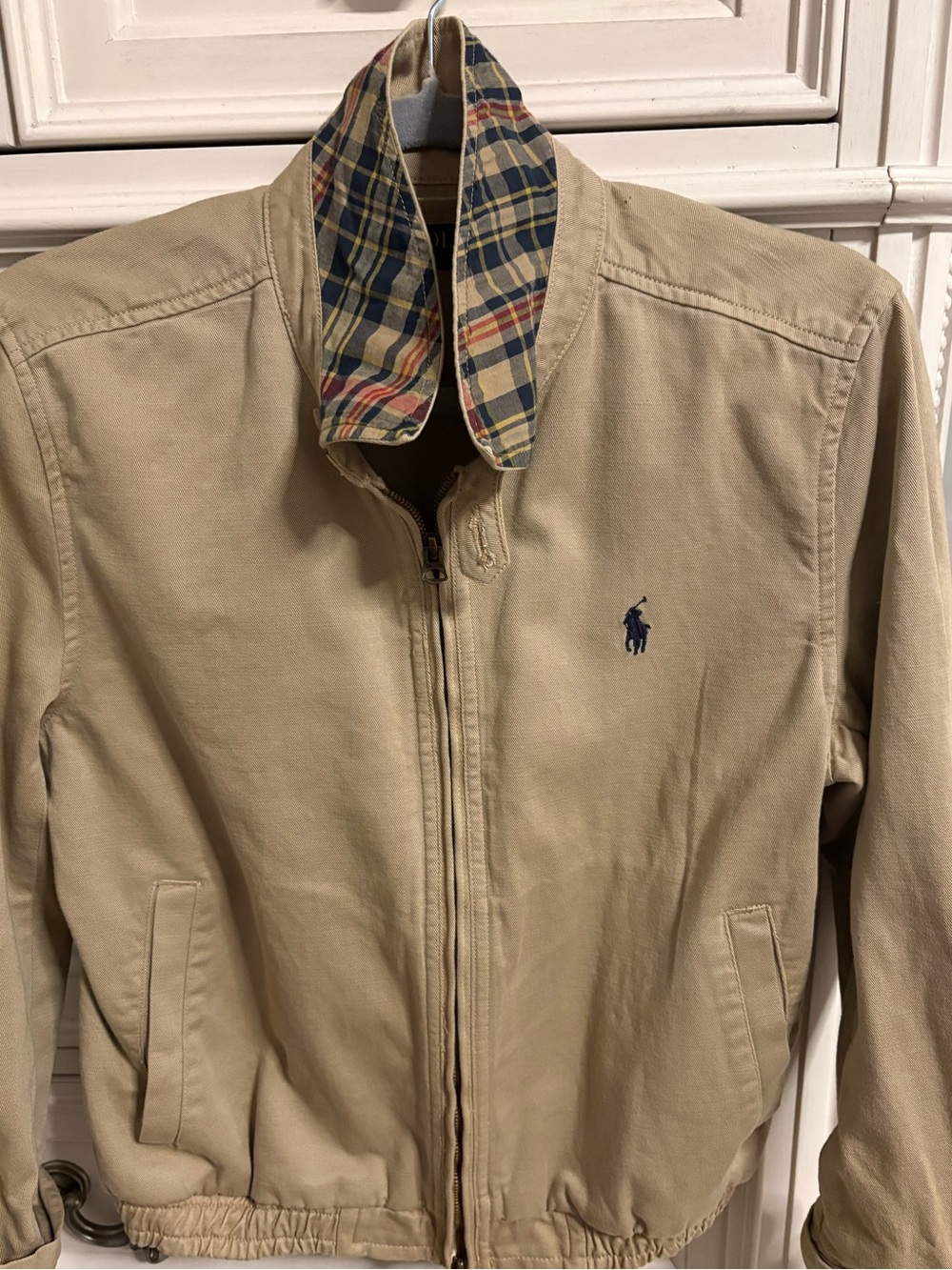Polo by Ralph Lauren Khaki Harrington Jacket with Plaid Collar